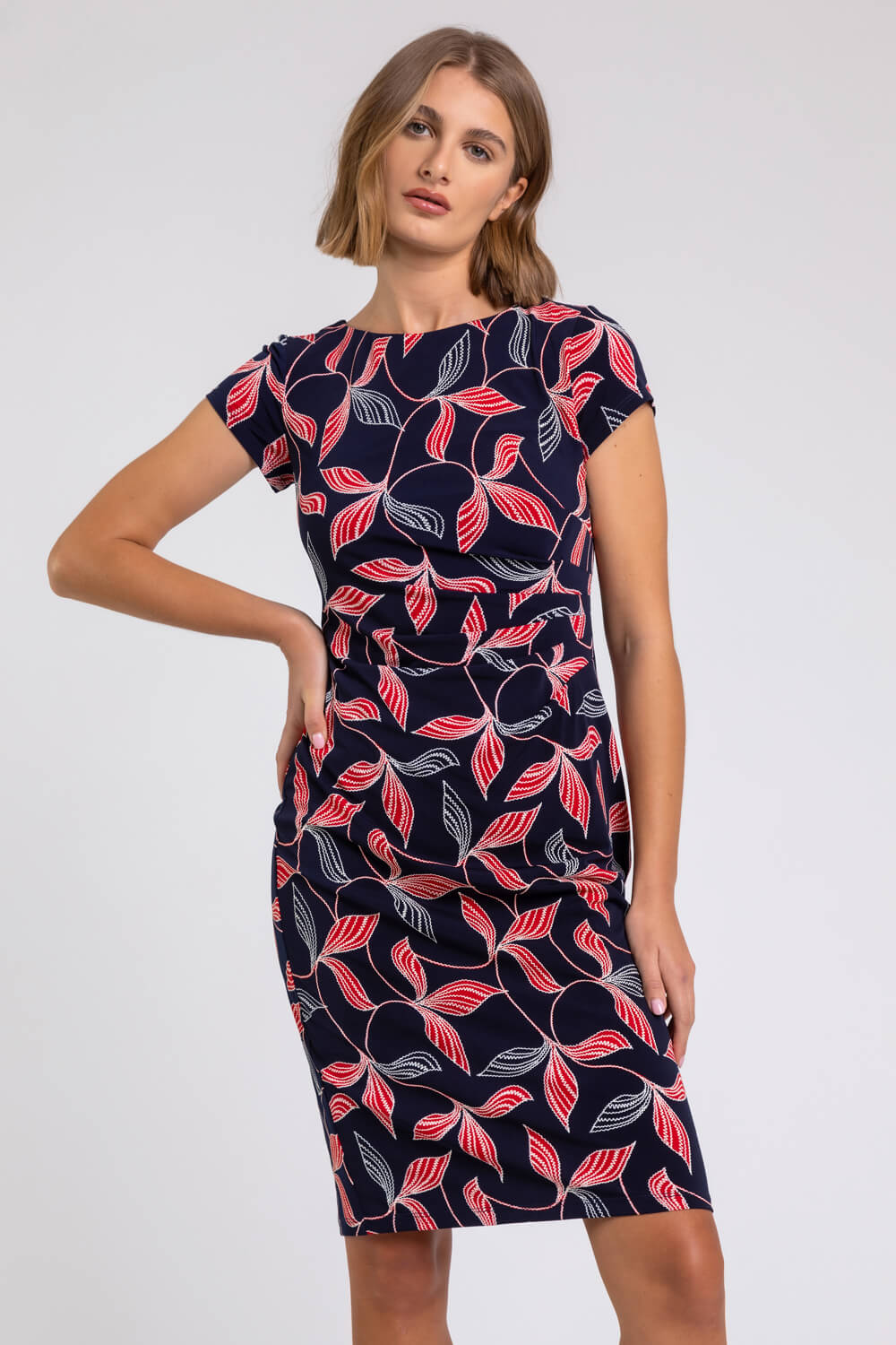 Floral Print Stretch Ruched Dress