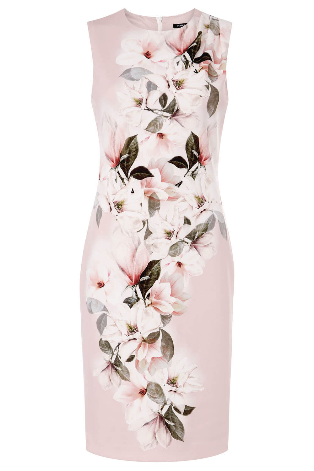 Fitted Floral Print Luxe Stretch Dress in Light-Pink - Roman Originals UK