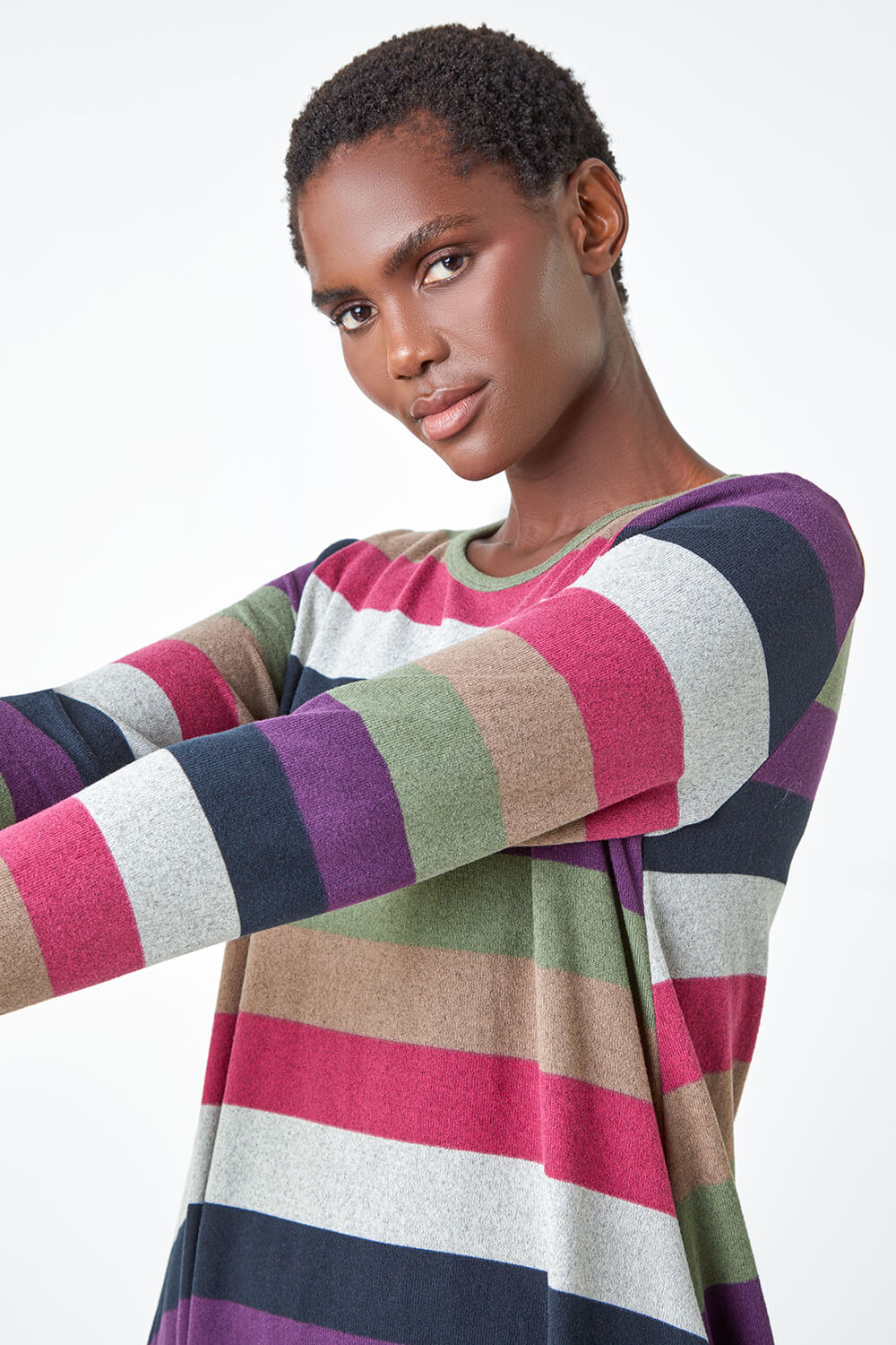 PINK Stripe Print Swing Stretch Dress, Image 4 of 5
