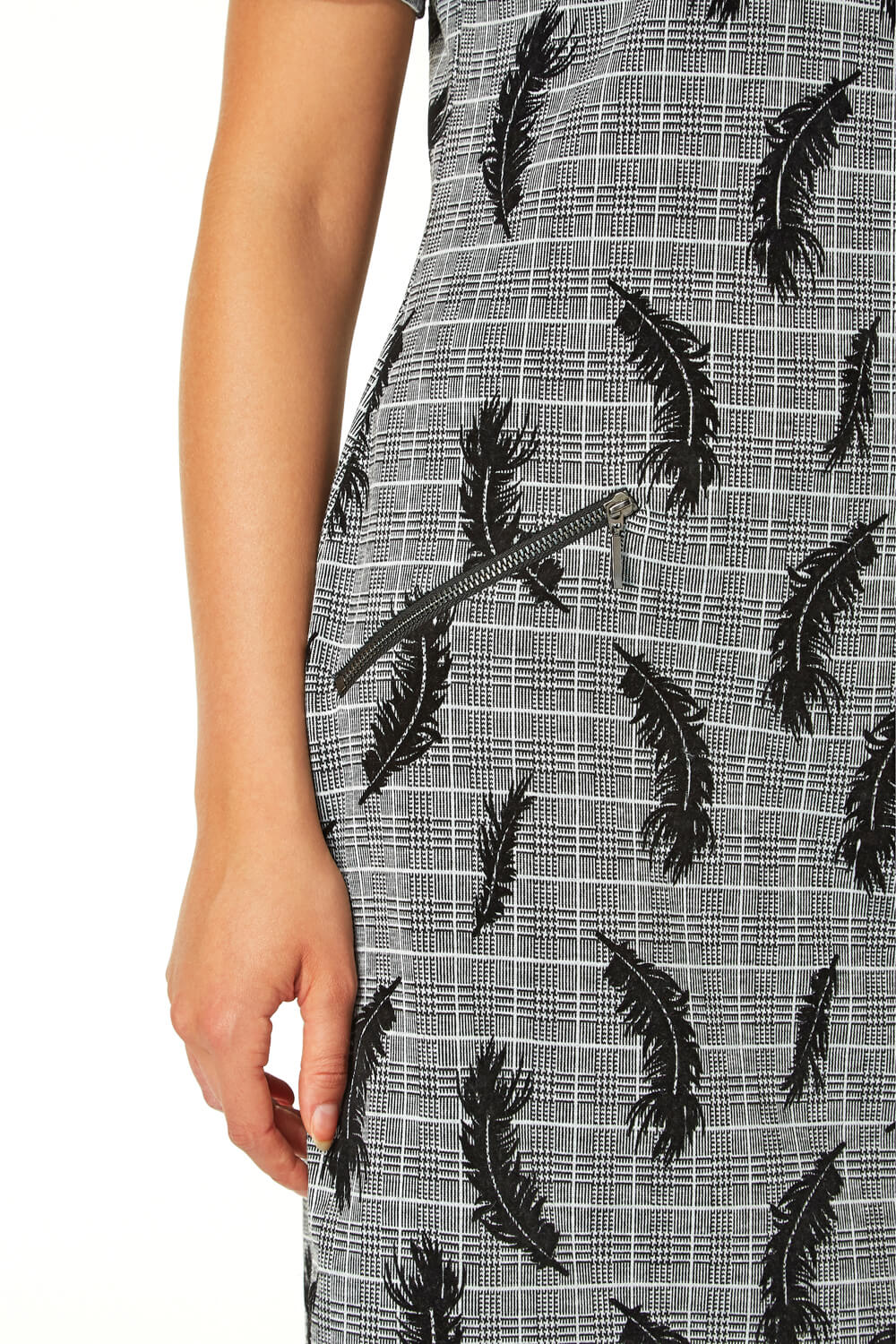 Grey Feather Checked Smart Shift Dress, Image 4 of 5
