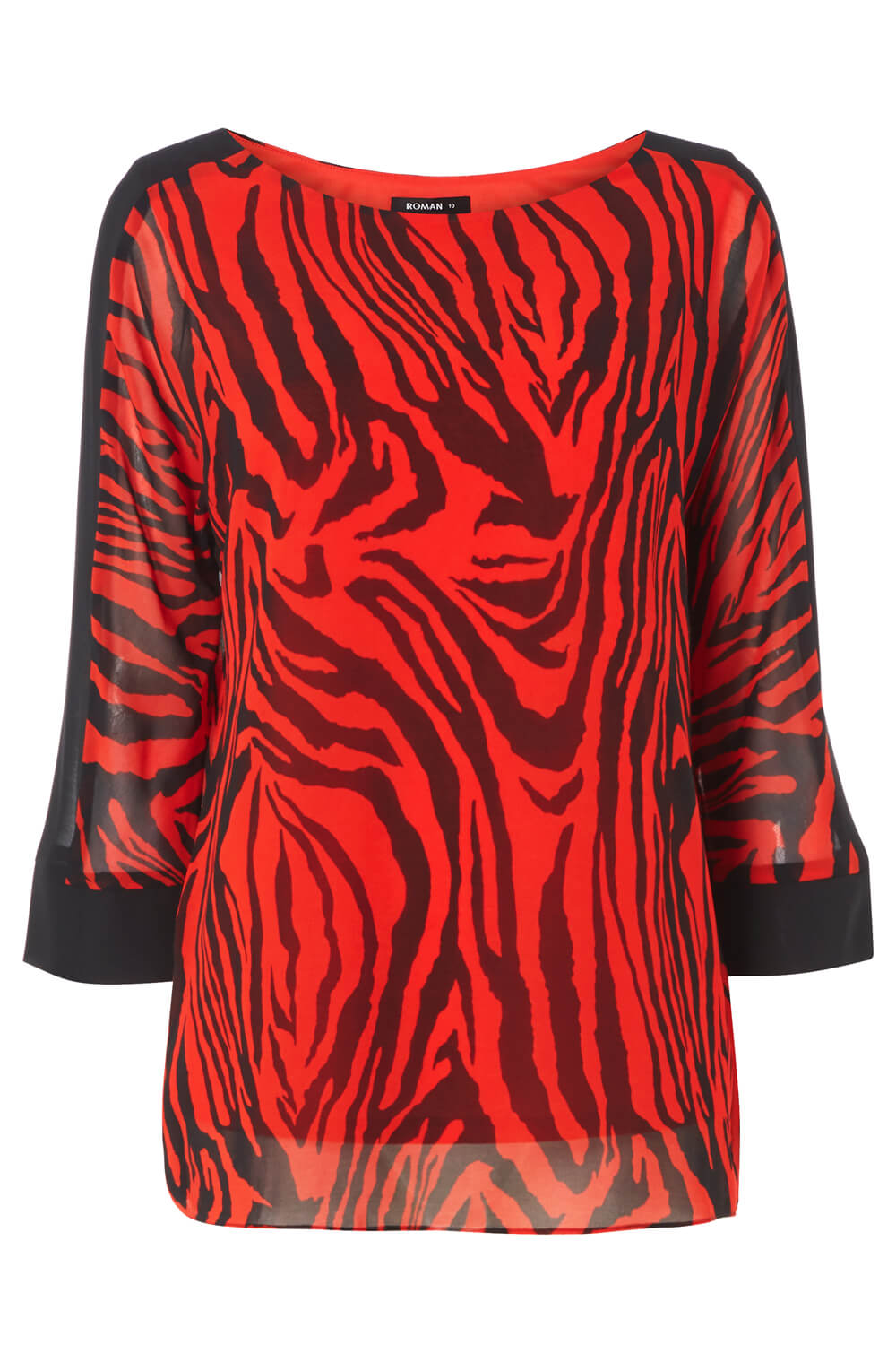 Red Animal Tiger Print 3/4 Sleeve Top, Image 5 of 5