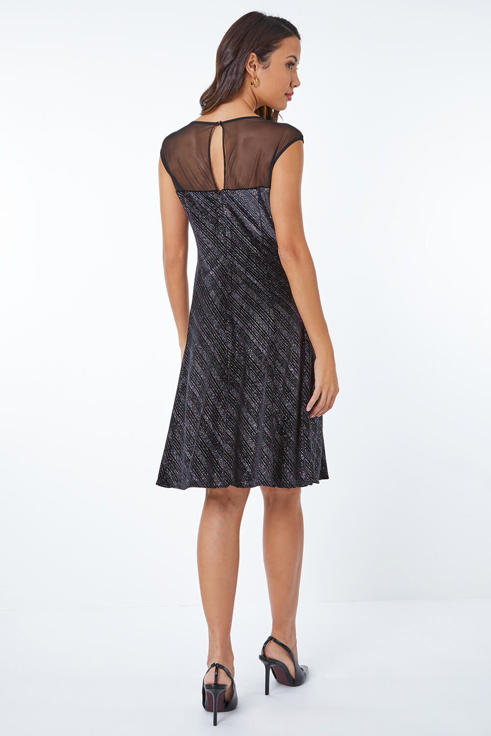 Black Shimmer Velvet Fit & Flare Dress, Image 3 of 5
