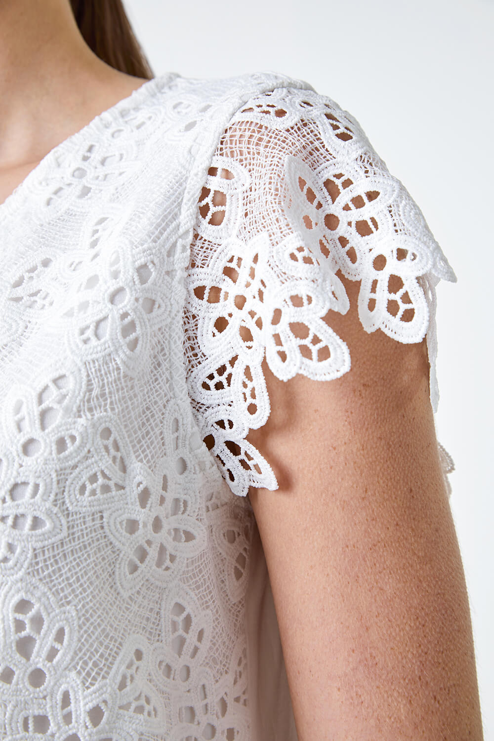 Ivory  Floral Lace Sleeveless Top, Image 5 of 5