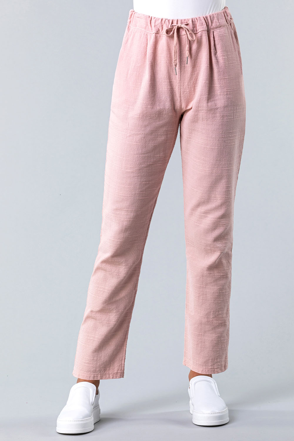 Light Pink Woven Tie Front Joggers, Image 2 of 4