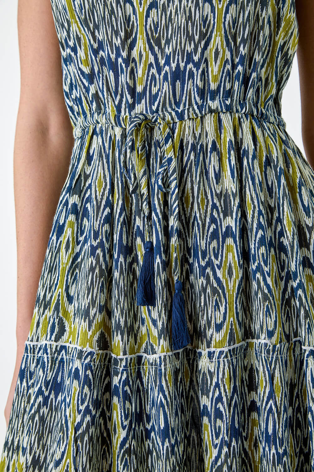 Navy  Aztec Frill Detail Tiered Maxi Dress, Image 5 of 5