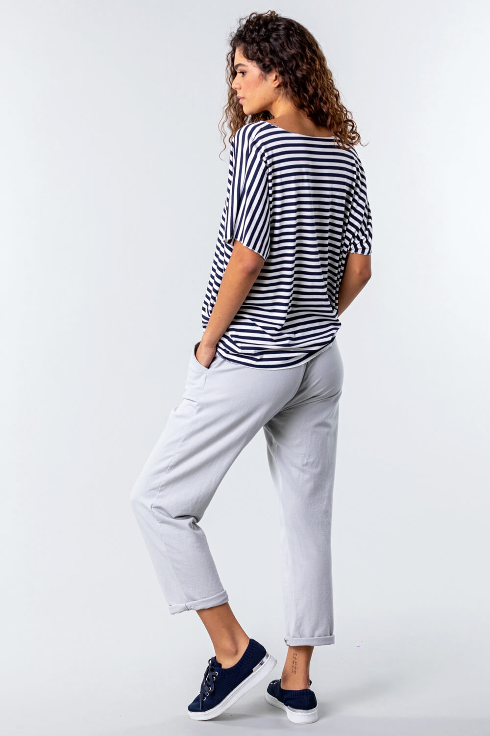 Navy  One Size Stripe Print Lounge Top, Image 2 of 4