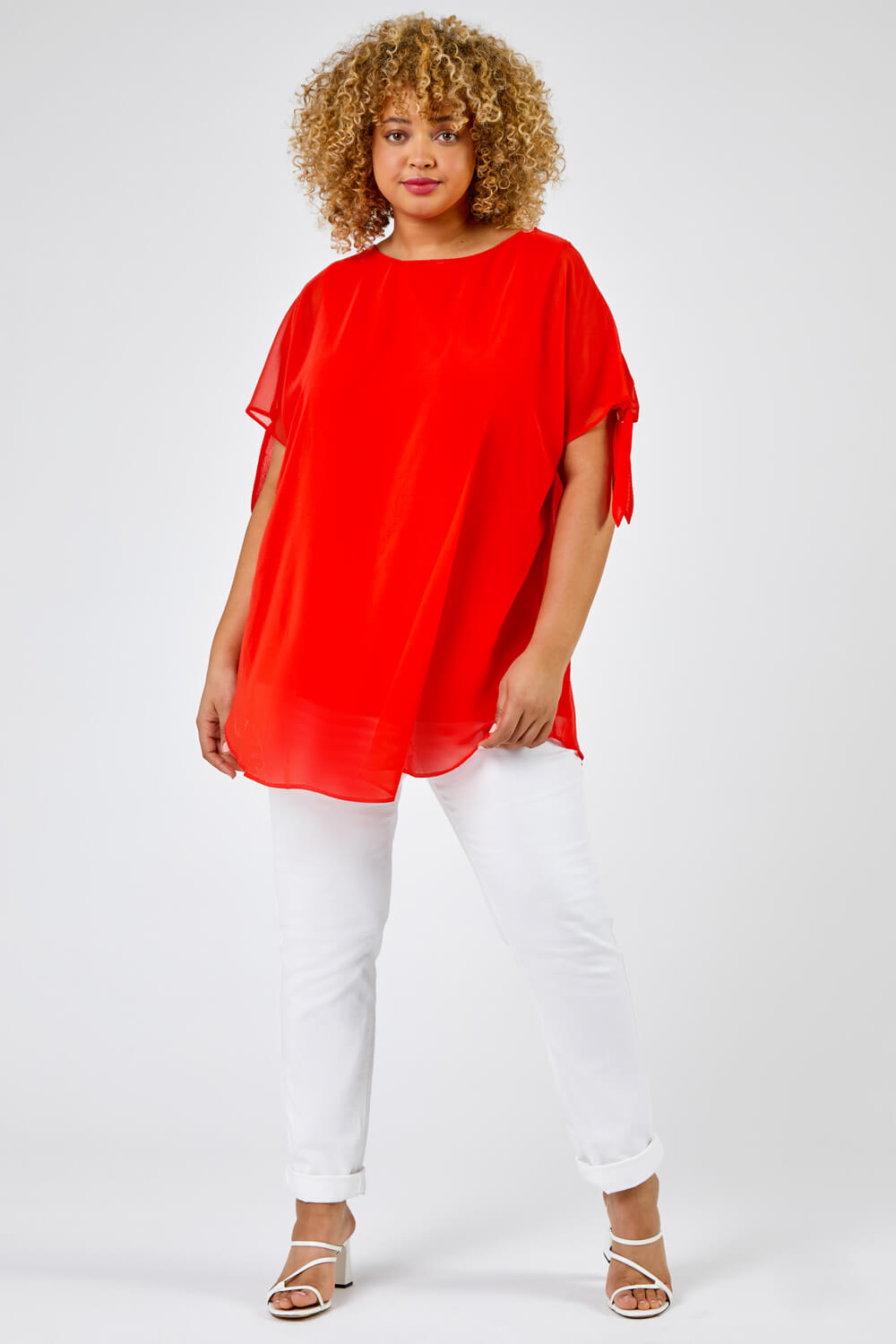 CORAL Curve Chiffon Overlay Top With Necklace, Image 3 of 5