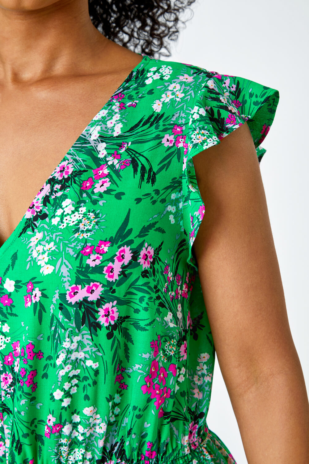 Green Petite Ditsy Floral Stretch Jumpsuit, Image 5 of 5