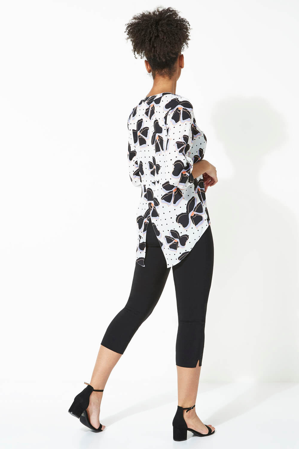 Ivory  Contrast Spot Floral 3/4 Sleeve Shirt, Image 3 of 5