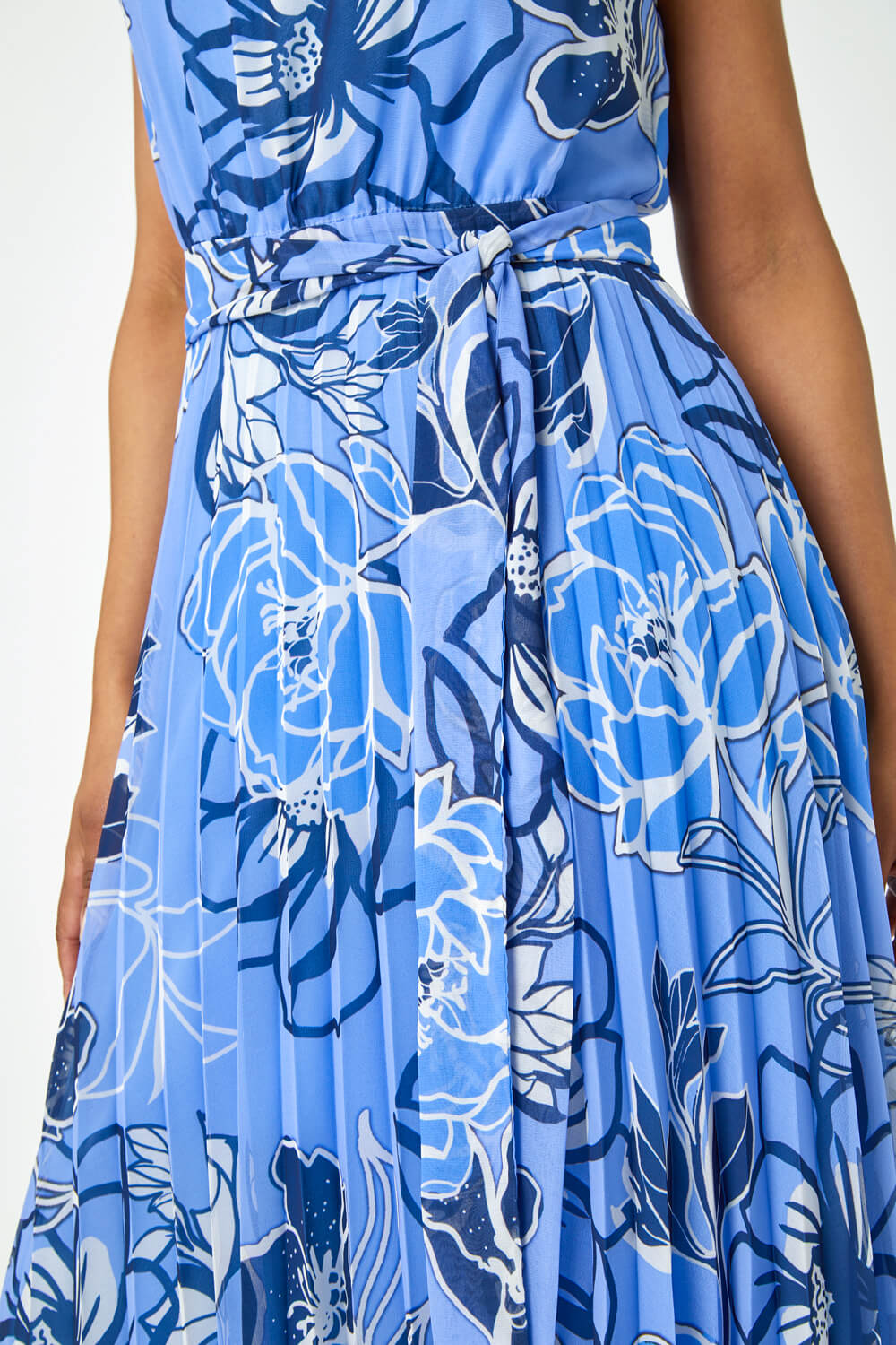 Blue Petite Floral Print Pleated Midi Dress, Image 5 of 5