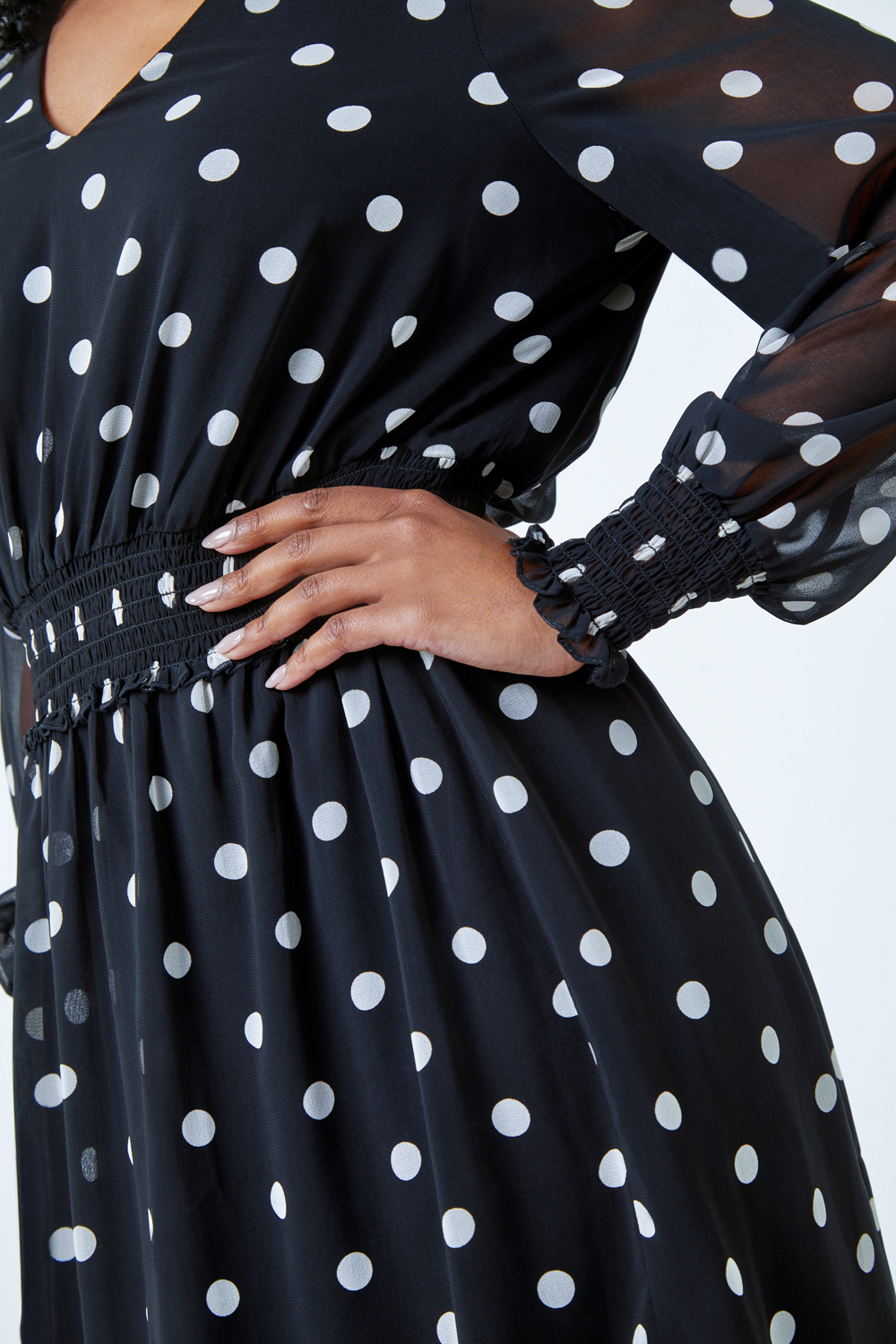 Black Petite Spot Tiered Chiffon Frill Dress, Image 5 of 5