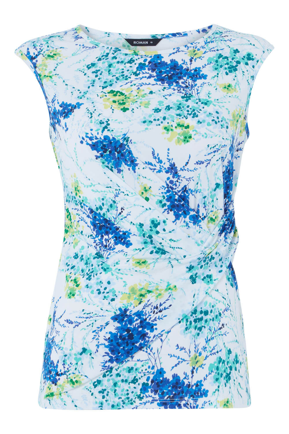 Blue Floral Side Pleat Top, Image 5 of 9