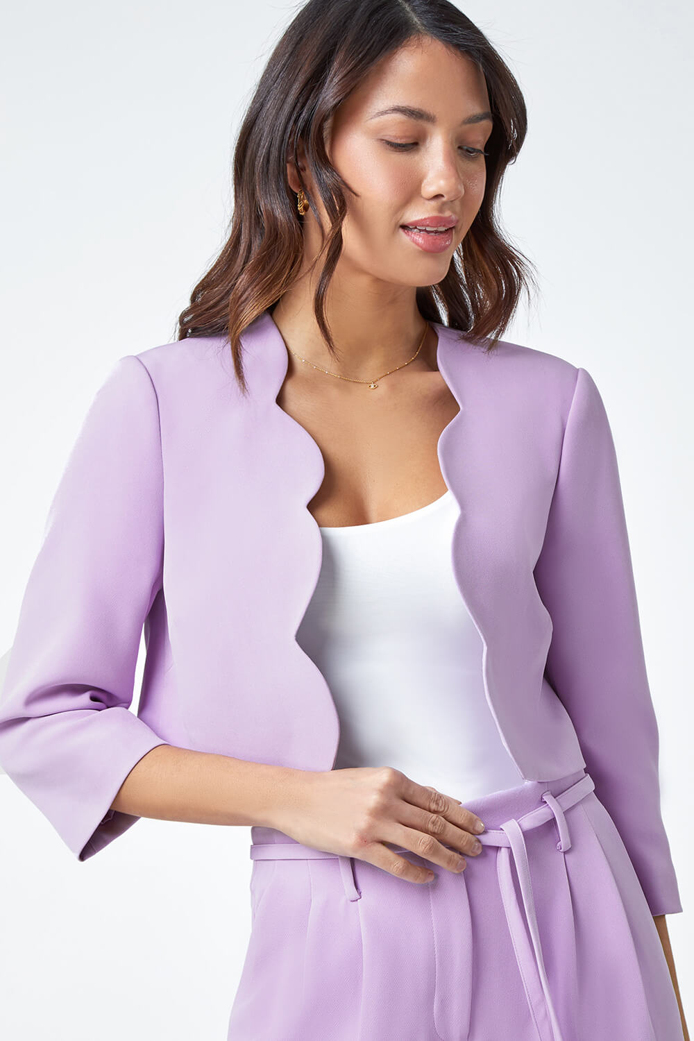 Lilac Cropped Scallop Edge Smart Jacket, Image 4 of 6
