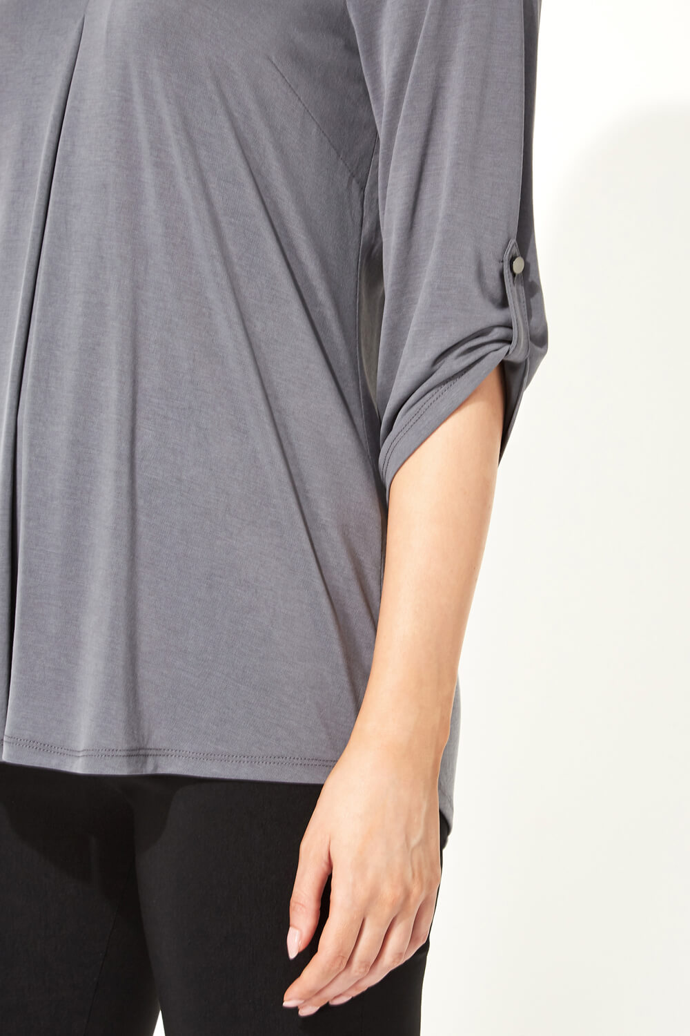 Grey Pleat Front 3/4 Sleeve Top, Image 4 of 5