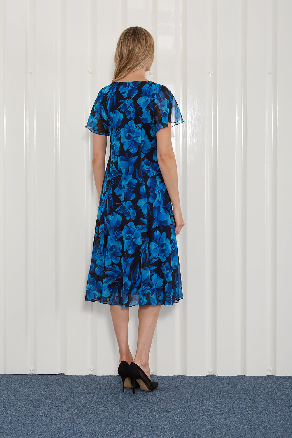 Royal Blue Julianna Peony Print Midi Dress, Image 2 of 3