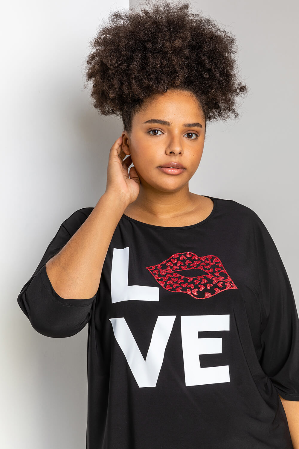 Black Curve Love Print Jersey T-Shirt, Image 4 of 4