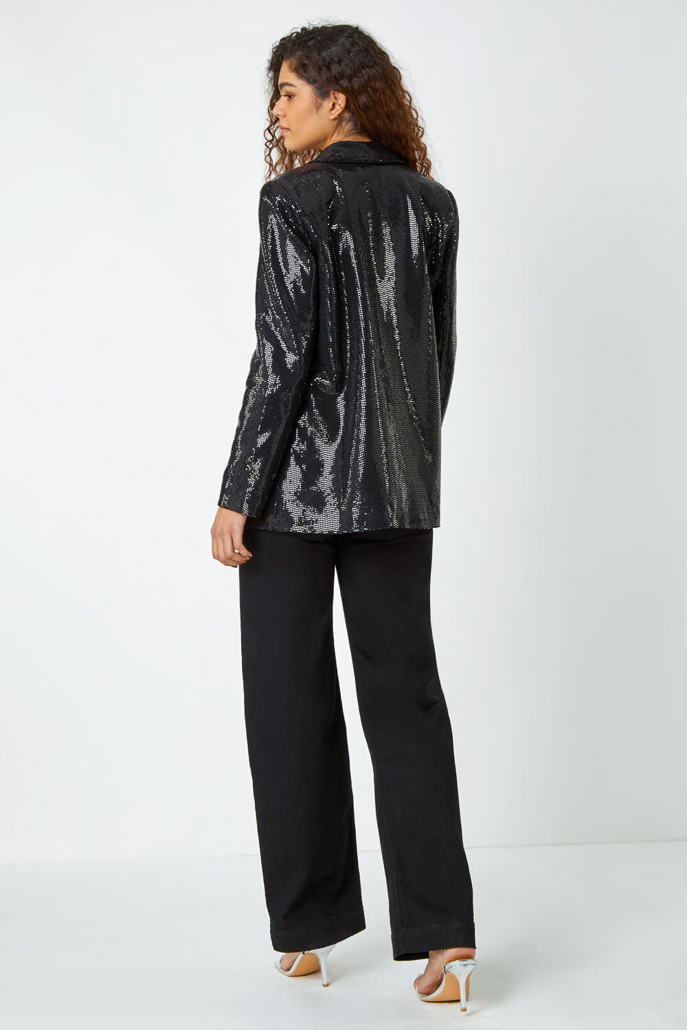 Black Sequin Shawl Collar Blazer, Image 3 of 6