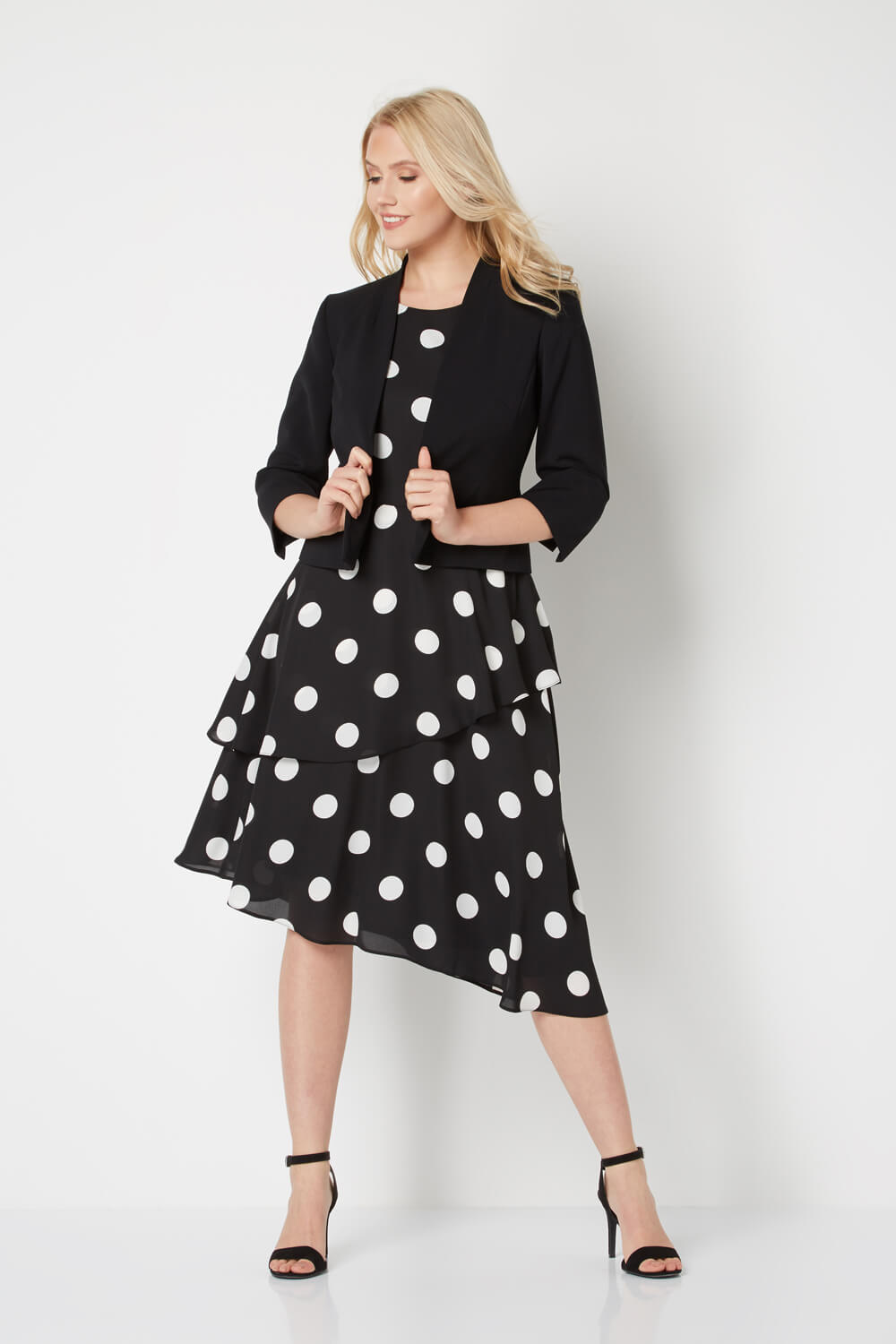 Black Spot Print Fit and Flare Dress, Image 4 of 5