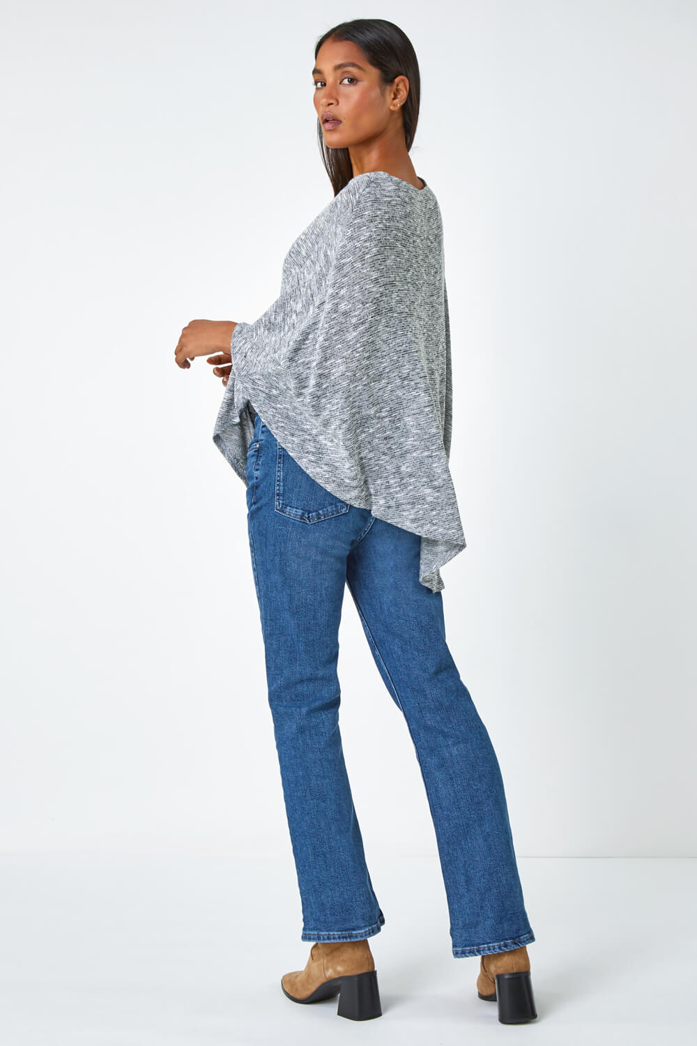 Grey Marl Stretch Knit Jersey Top, Image 3 of 5