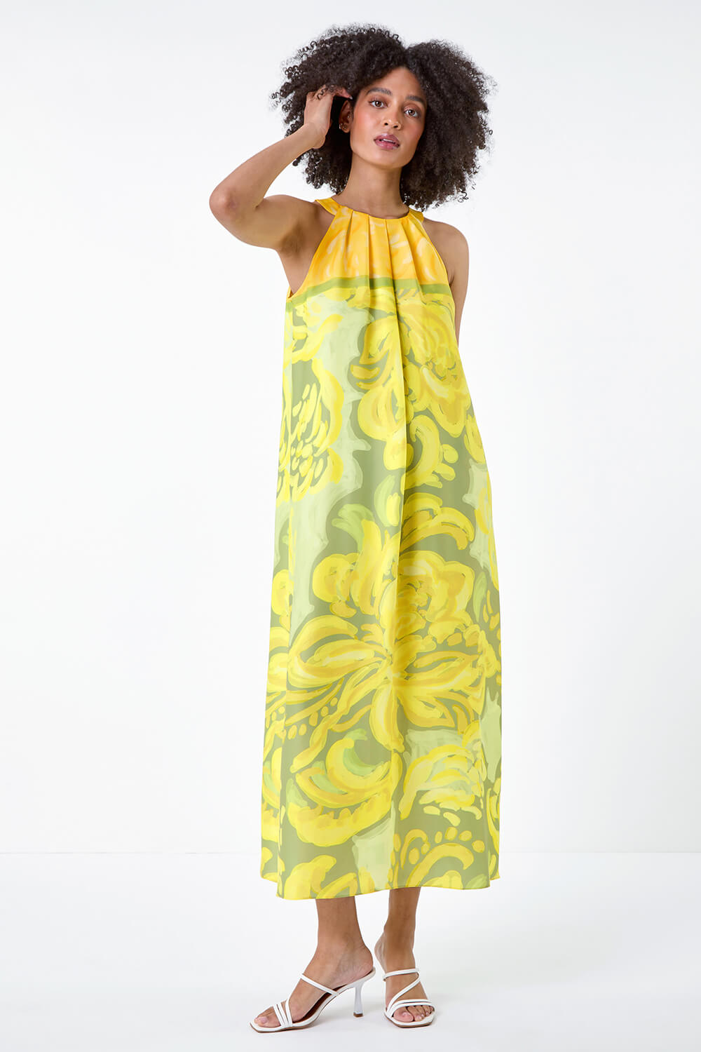 Lime Abstract Print Pocket Trapeze Dress, Image 4 of 5
