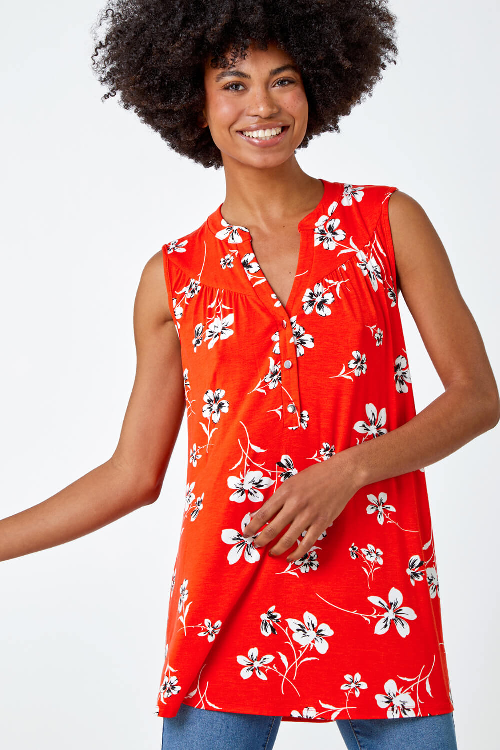 Red Sleeveless Floral Print Top, Image 4 of 5