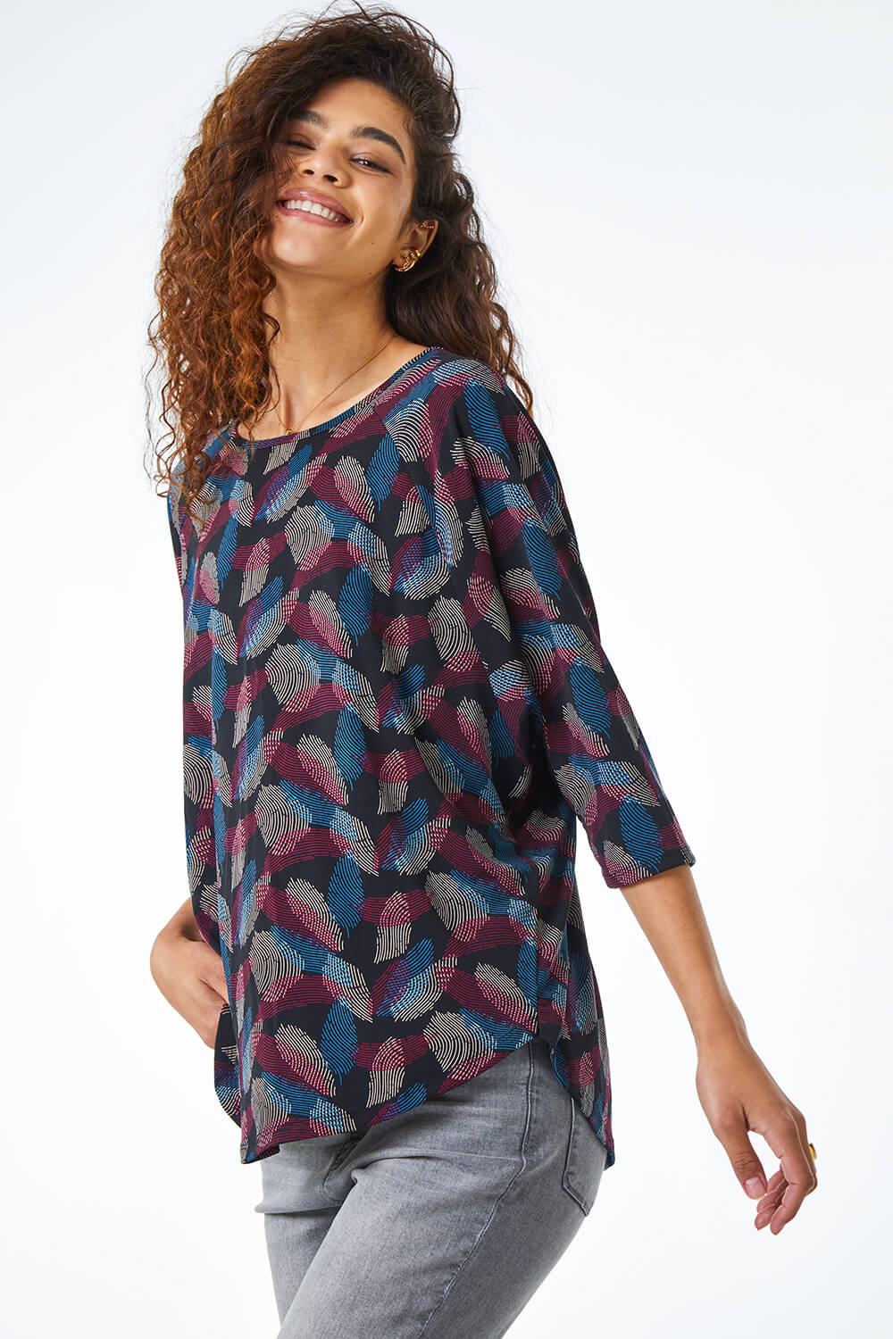 Black Abstract Linear Print Top, Image 2 of 5