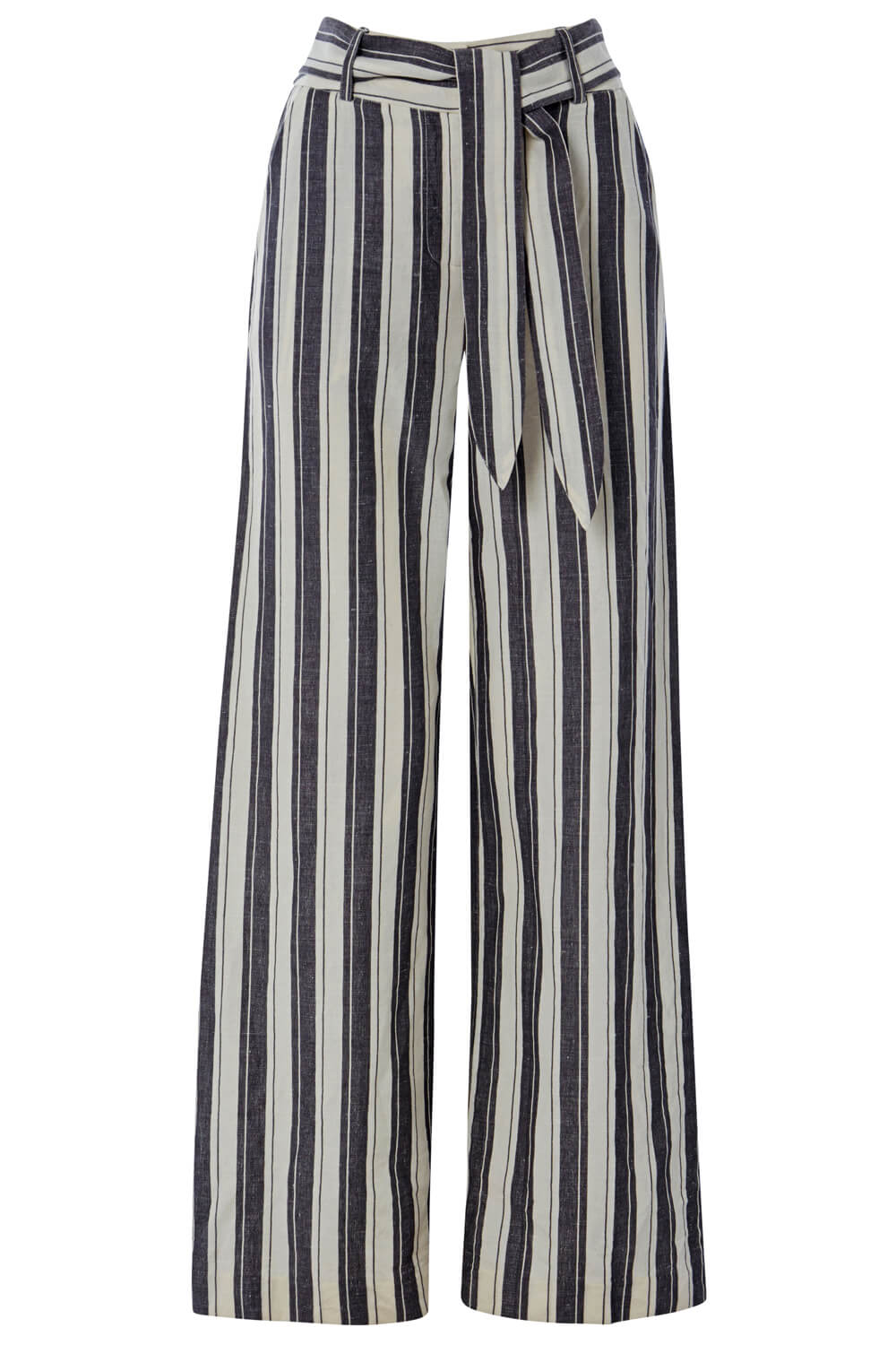 Grey Stripe Linen Wide Leg Trousers, Image 4 of 4
