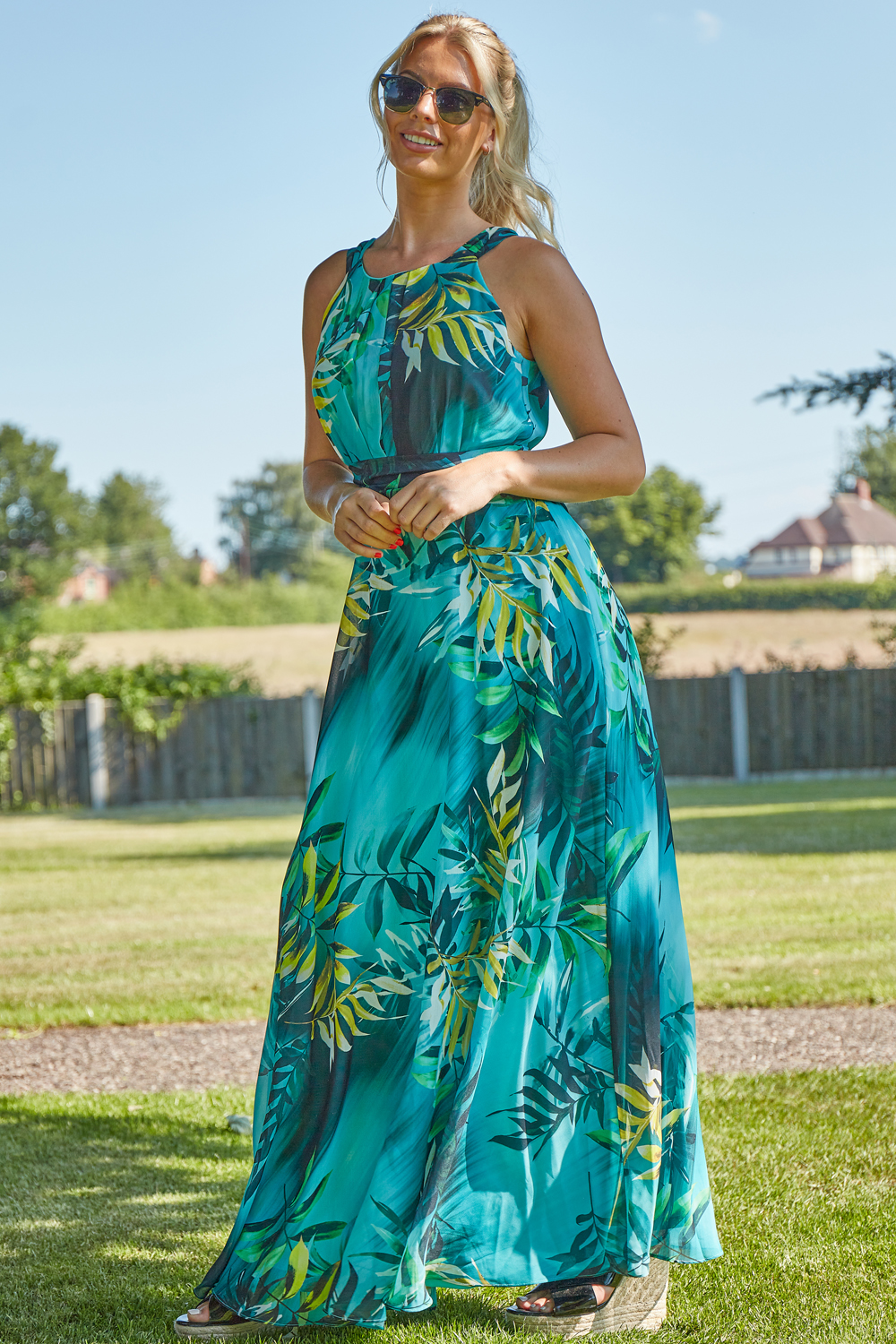 Aqua Tropical Print Maxi Dress, Image 4 of 5