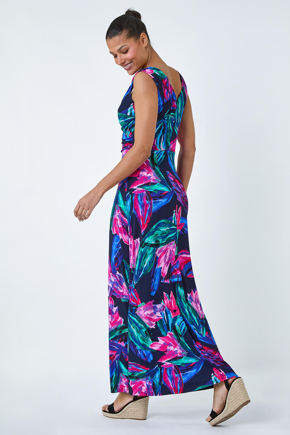 Fuchsia Tropical Floral Print Wrap Maxi Dress, Image 3 of 5
