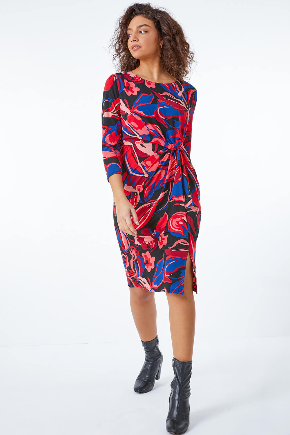 Petite Abstract Floral Side Knot Dress