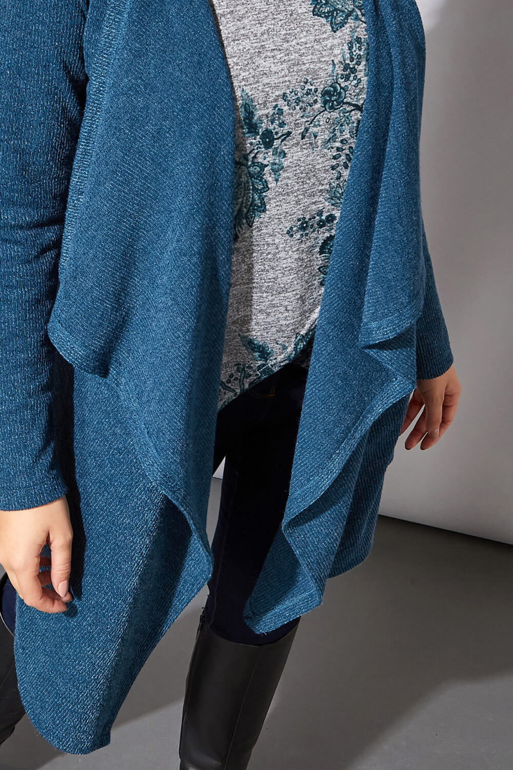 Blue Wooly Touch Waterfall Cardigan, Image 4 of 4