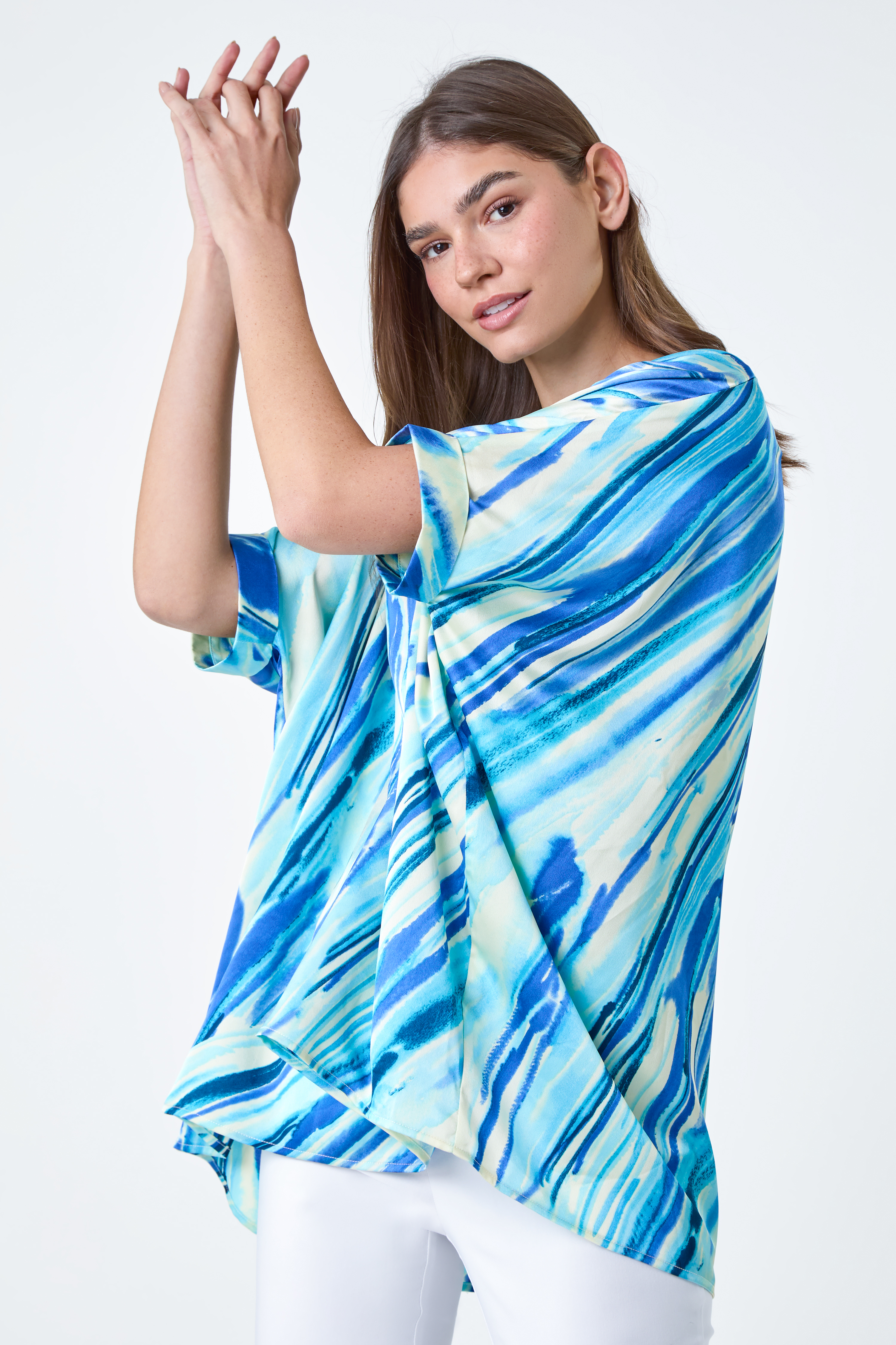 Blue Abstract Stripe Button Back Top, Image 4 of 5