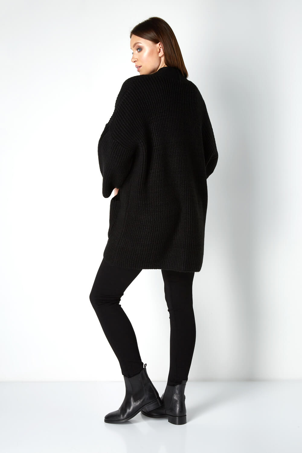 black ribbed knit cardigan