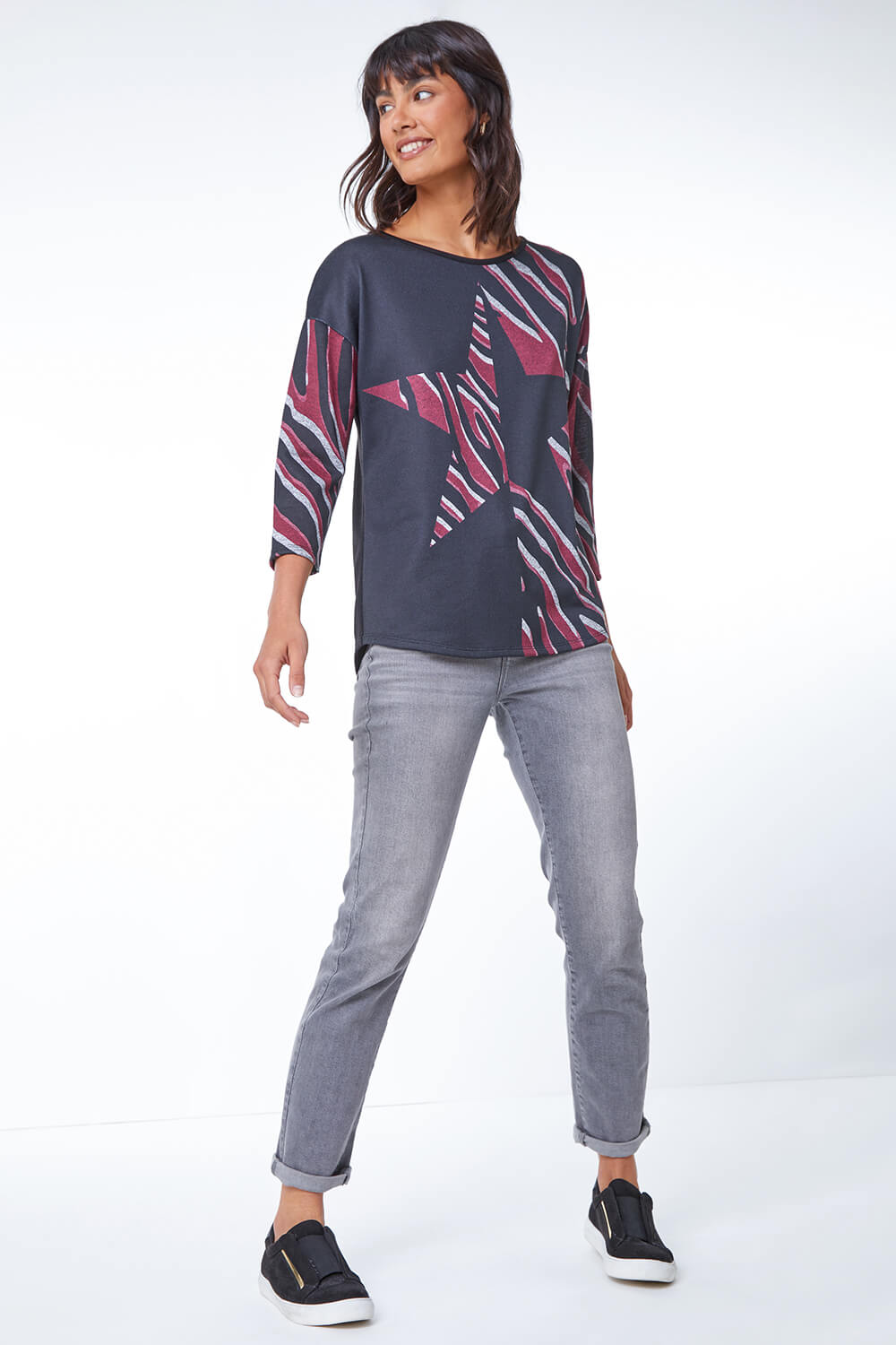 Wine Star Print Stretch Jersey Top, Image 4 of 5