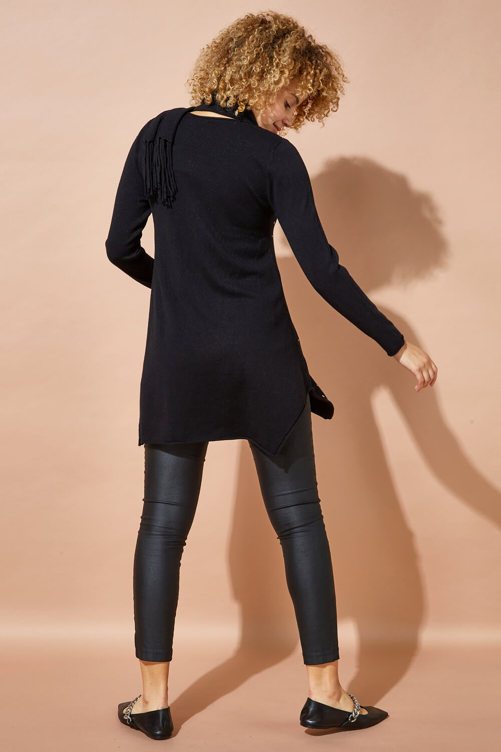 Black Embellished Tunic Jumper with Scarf, Image 3 of 4