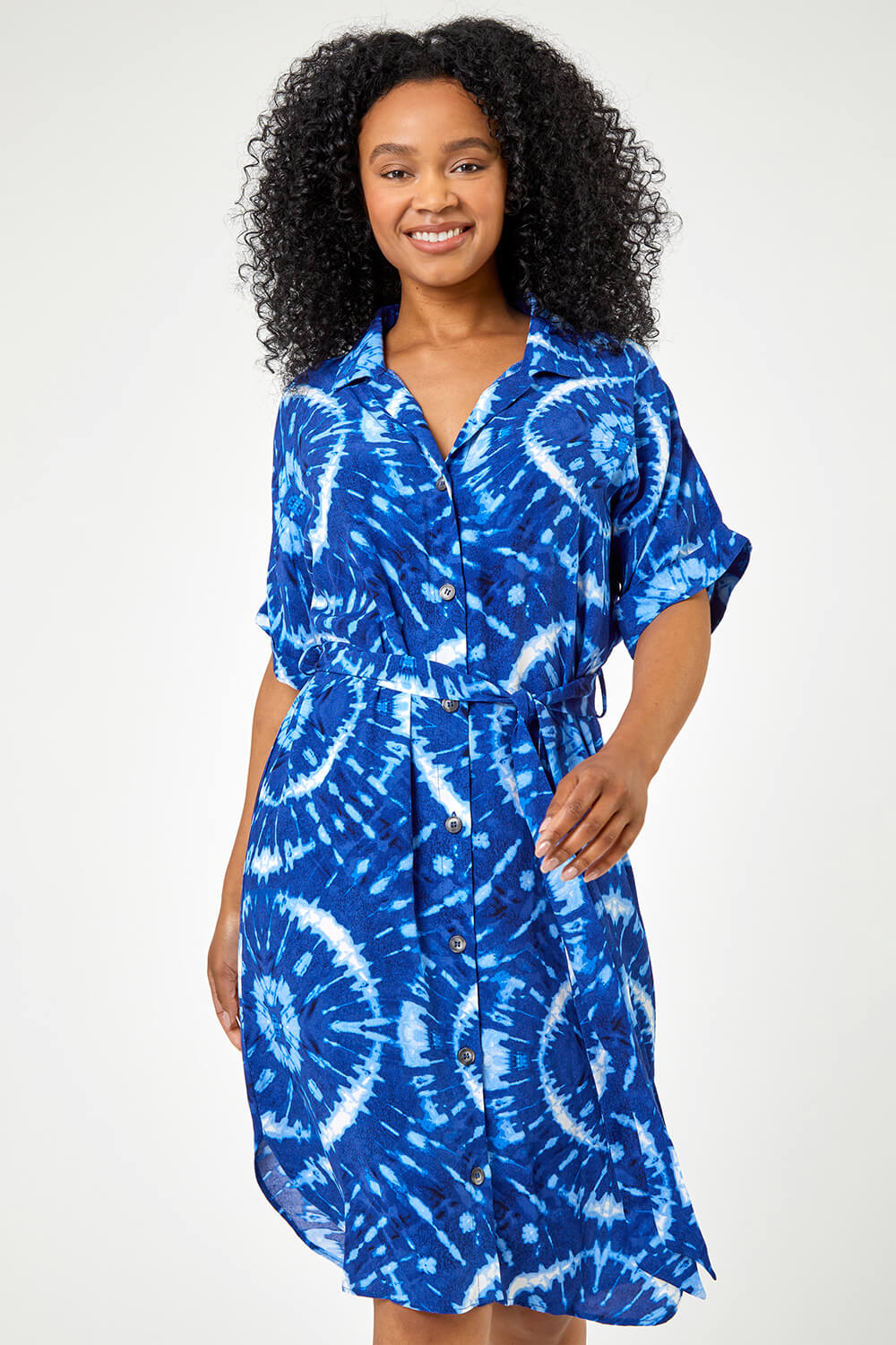 Petite Tie Dye Print Shirt Dress in Blue | Roman UK