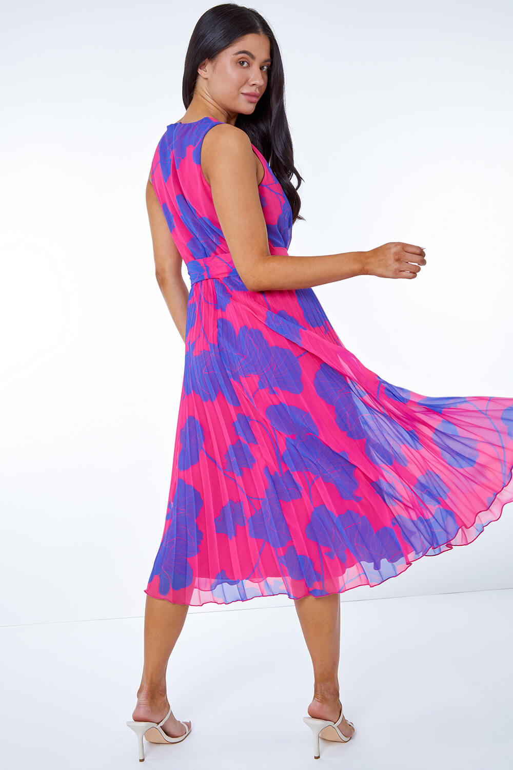 PINK Petite Linear Floral Print Pleated Dress, Image 3 of 5