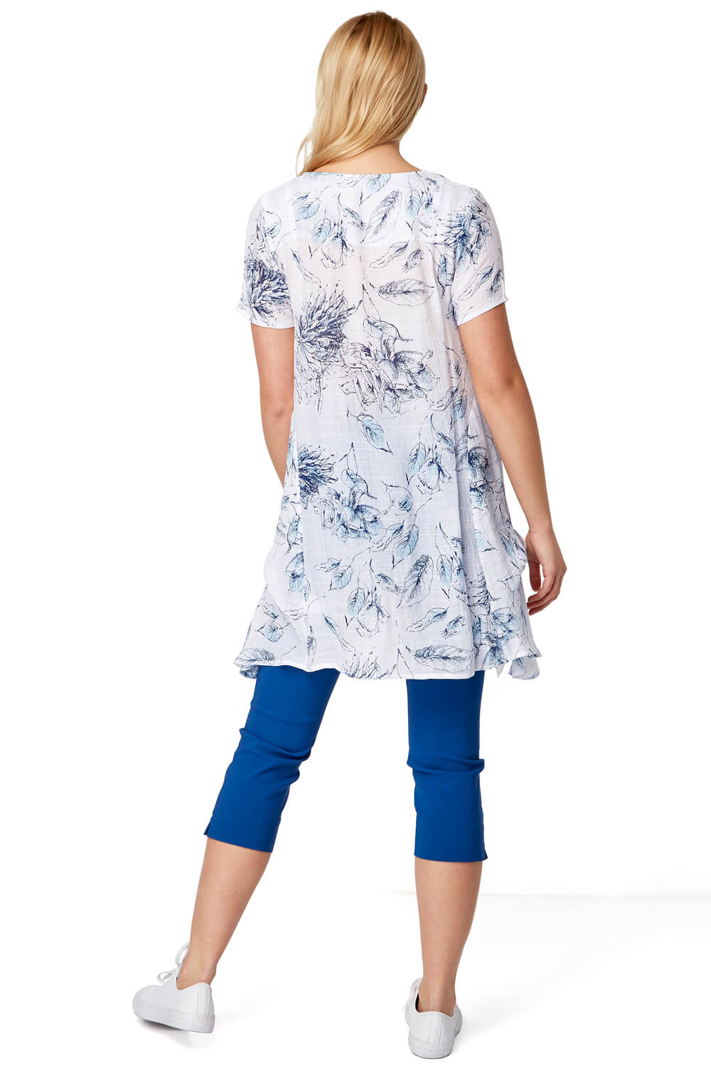 Short Sleeve Floral Crinkle Top in Blue - Roman Originals UK