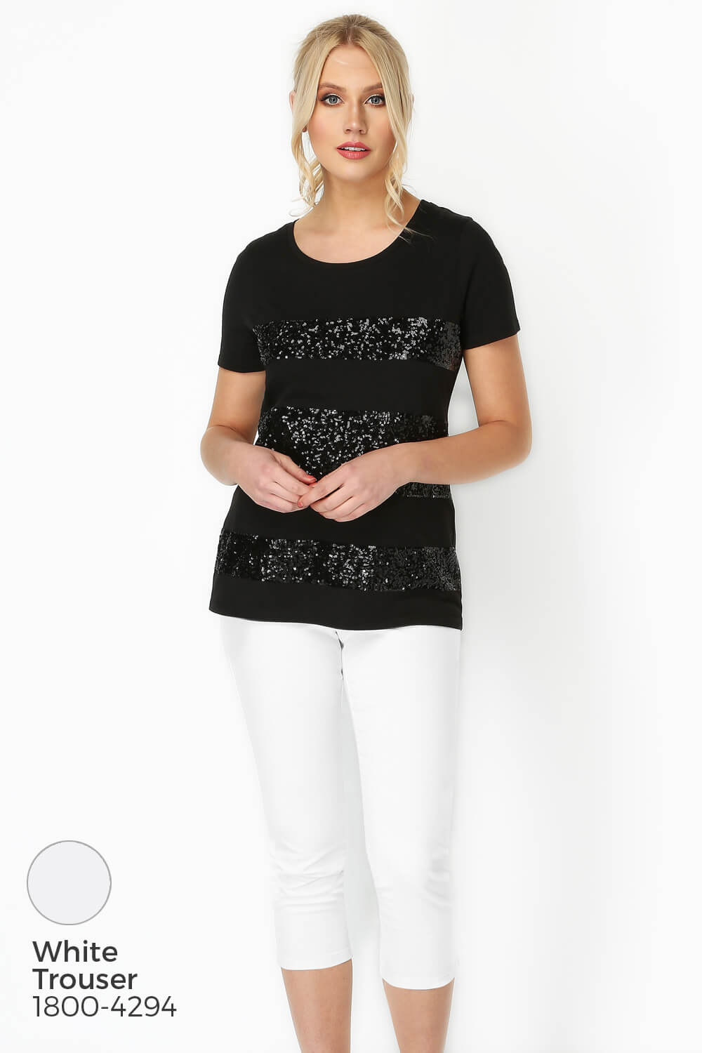 Black Sequin Stripe T-Shirt Top, Image 5 of 8