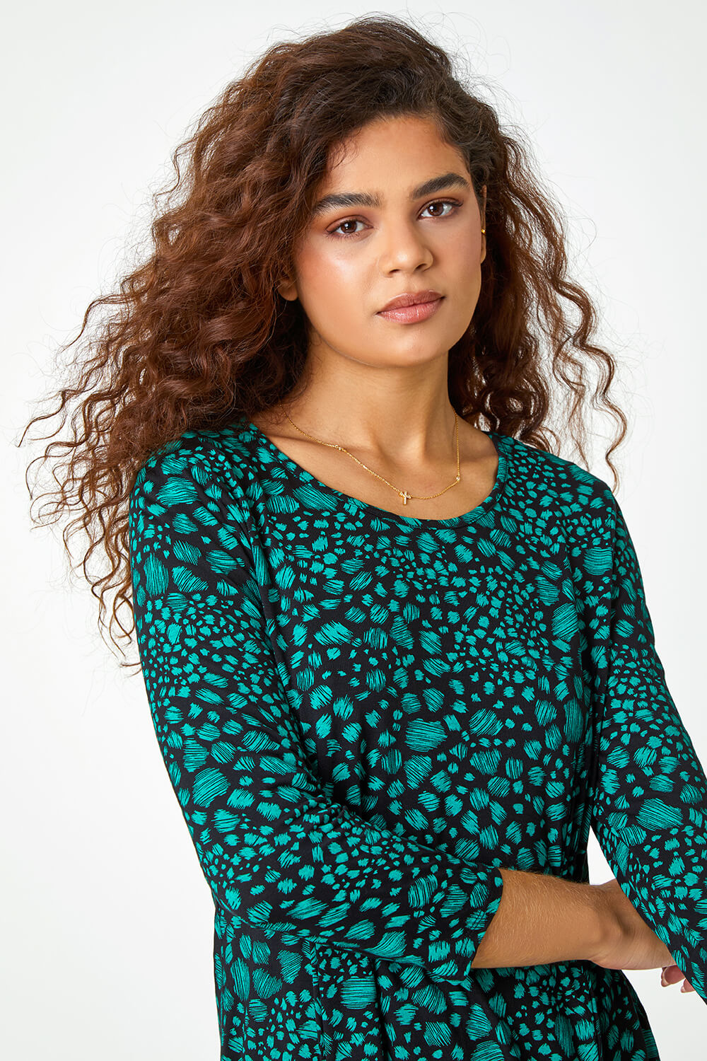 Green Spot Print Swing Stretch Top, Image 4 of 5