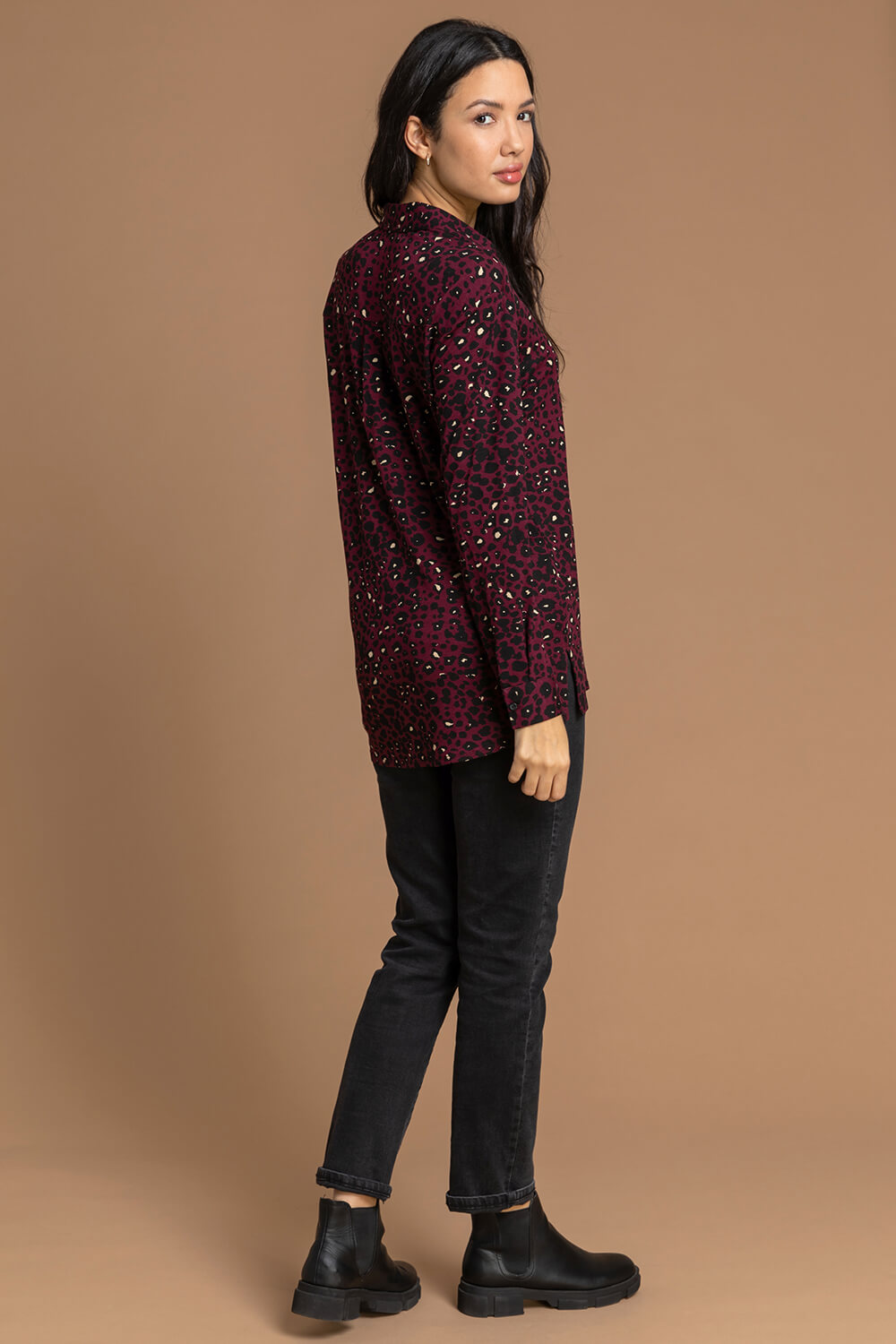 Wine Animal Print Jersey Buttoned Shirt, Image 2 of 5
