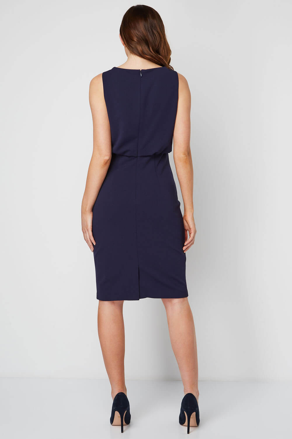 Navy  Cowl Neck Fitted Dress, Image 3 of 5