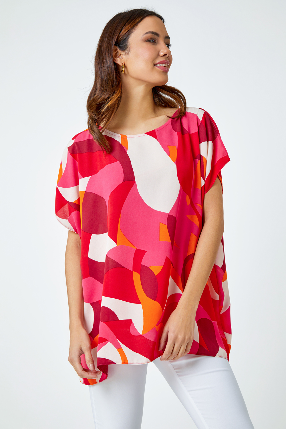 PINK Abstract Print Overlay Top , Image 2 of 5