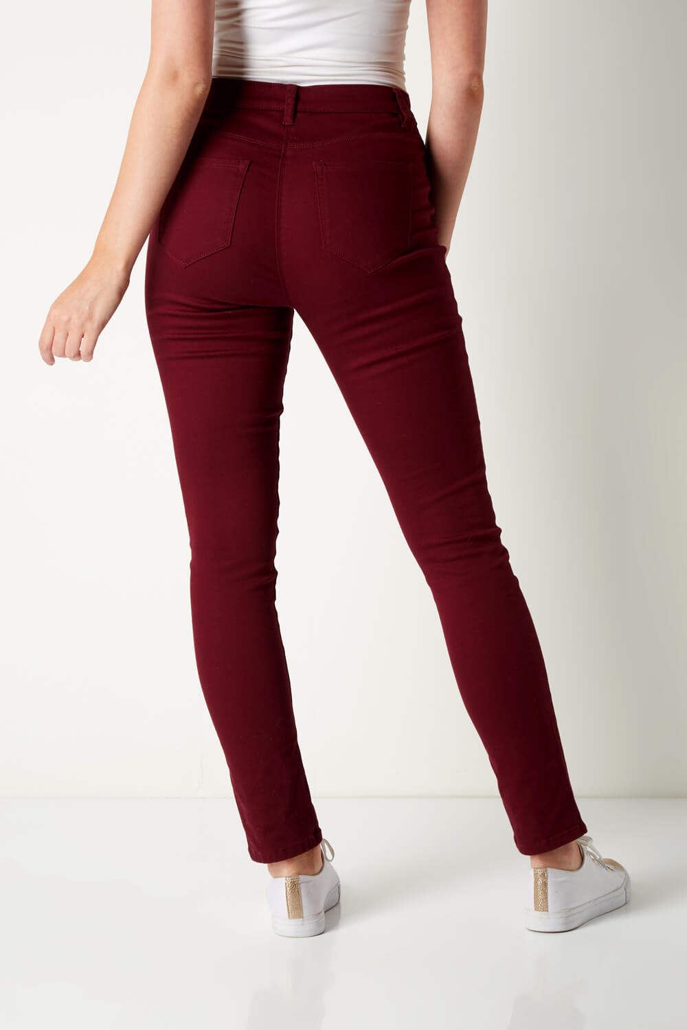 berry coloured skinny jeans