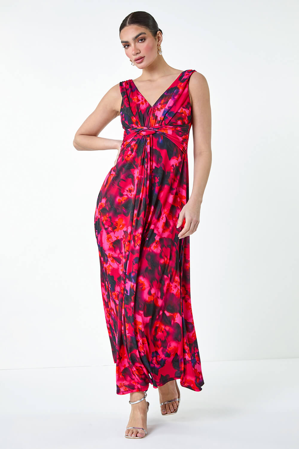 CERISE Floral Knot Front Maxi Dress, Image 3 of 5