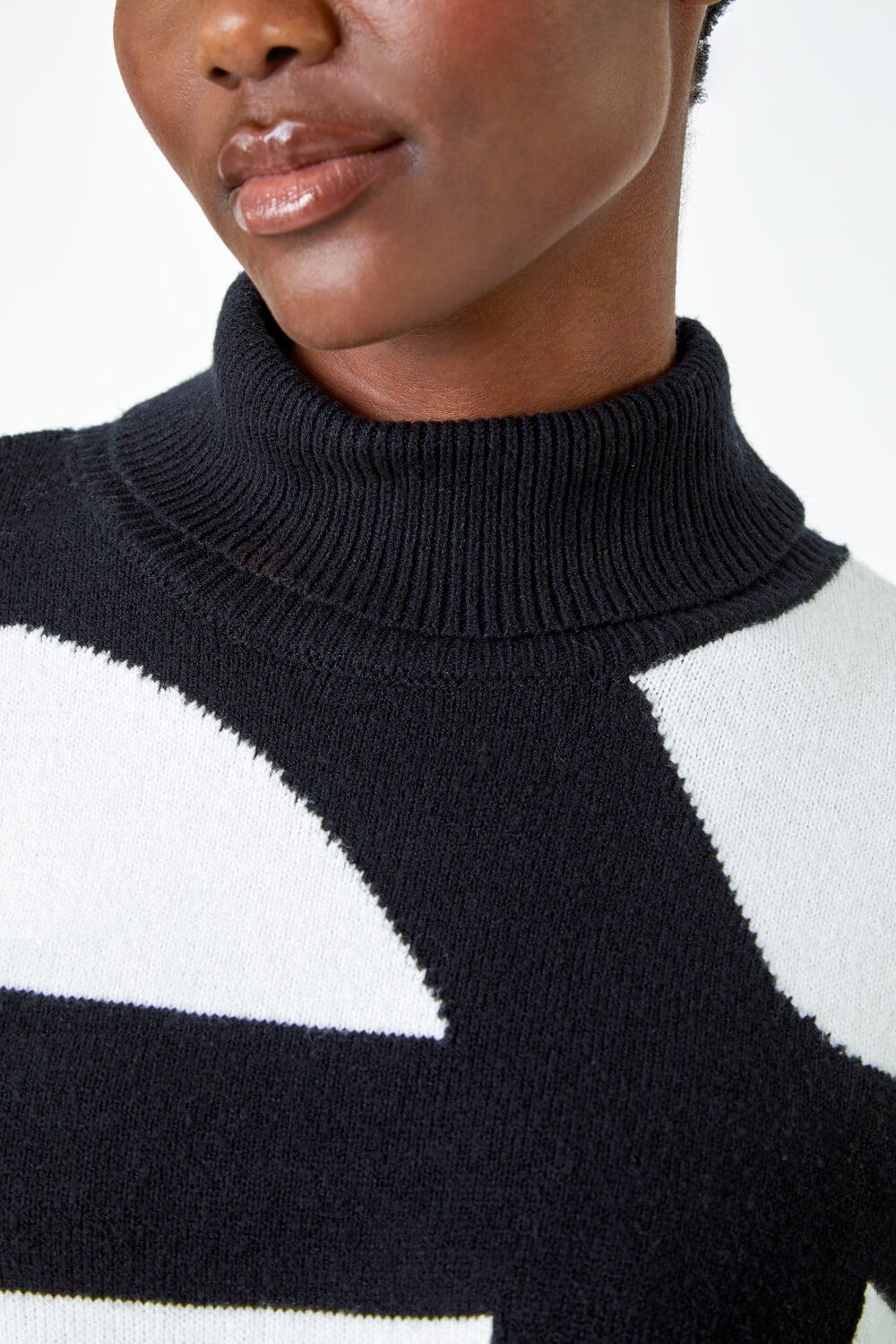 Black Abstract Print Roll Neck Longline Jumper, Image 5 of 5
