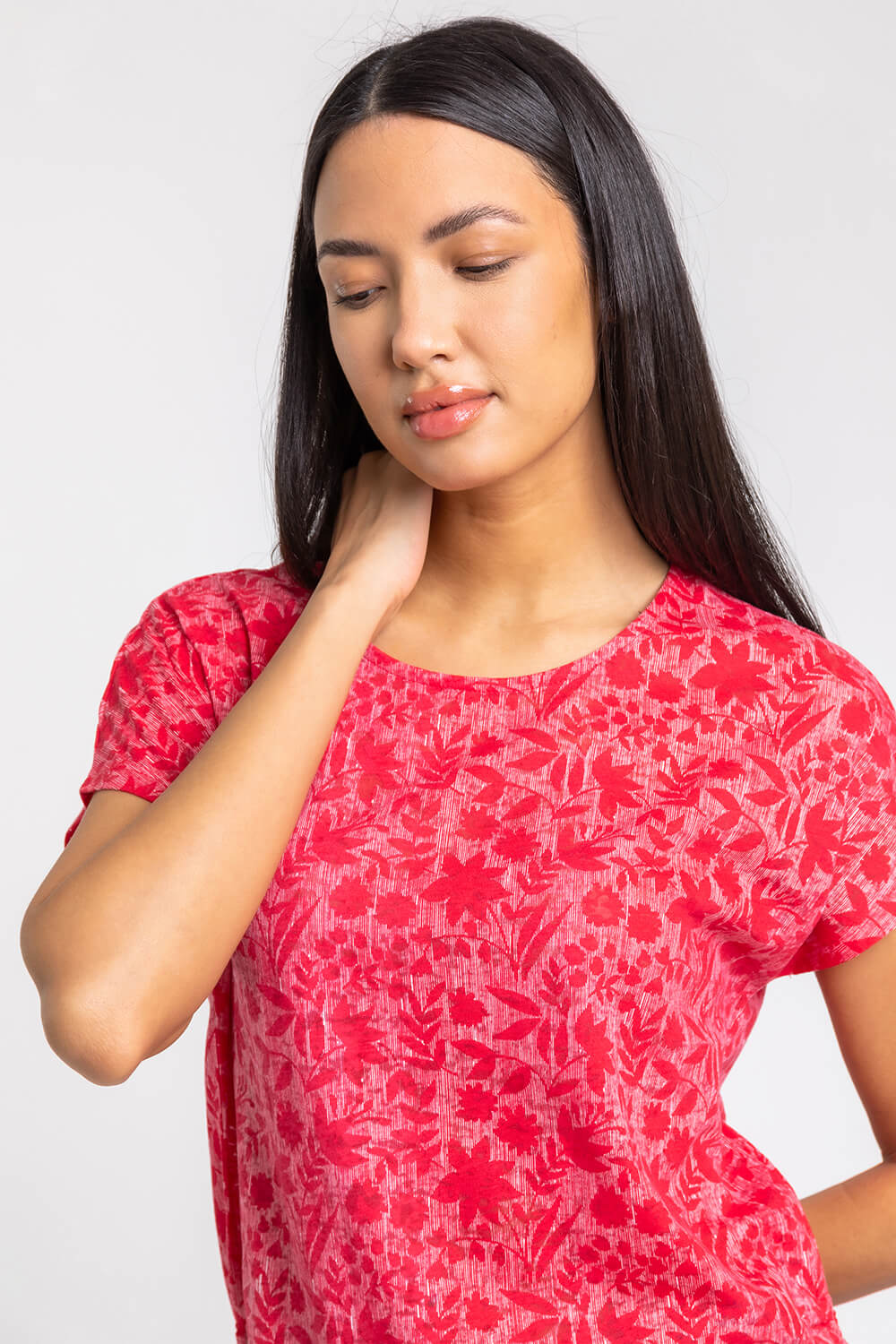 Red Burnout Floral Print Tie Detail Top, Image 4 of 4