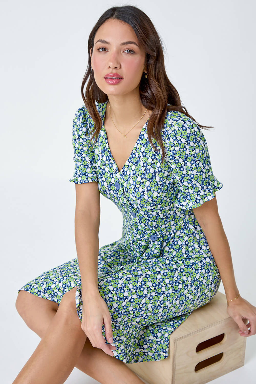 Ditsy Floral Side Button Dress