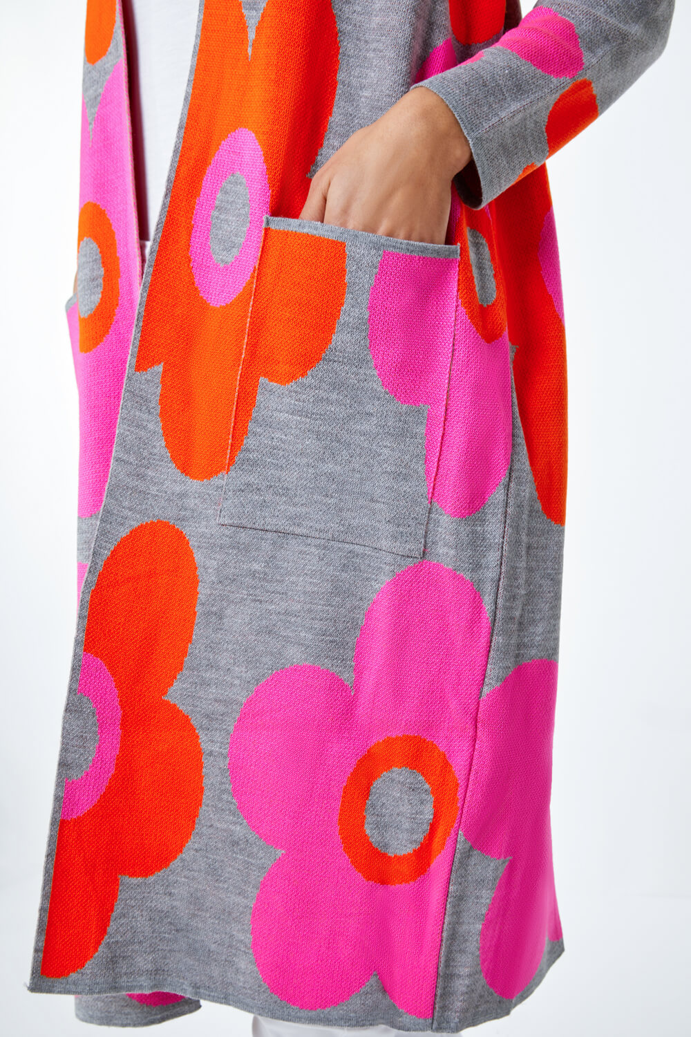 Floral Print Longline Coatigan in Grey - Roman Originals UK