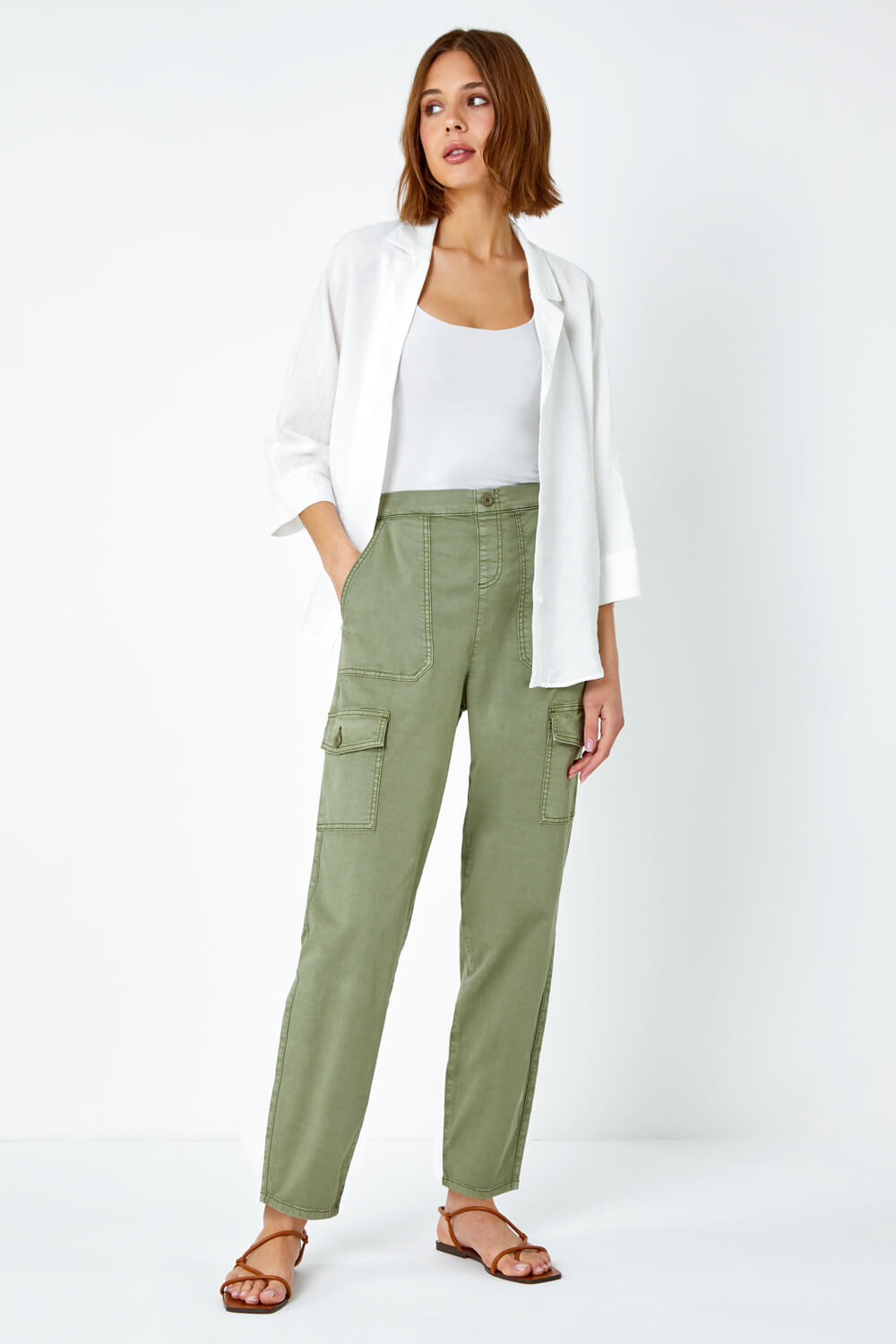 Sage Casual Cargo Stretch Trousers, Image 2 of 7